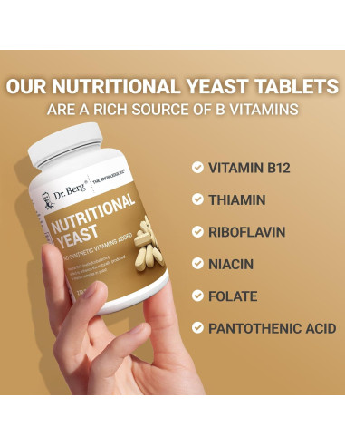 Tabletas de Levadura Nutricional Dr. Berg - B12 y Vitaminas B - 270 Tabletas Veganas