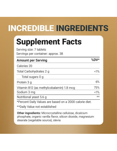 Tabletas de Levadura Nutricional Dr. Berg - B12 y Vitaminas B - 270 Tabletas Veganas