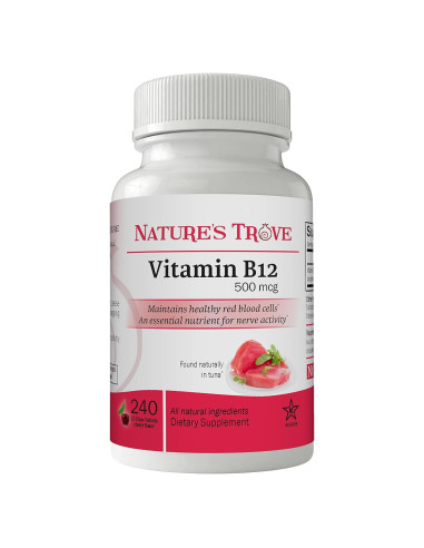 Vitamina B12 500 mcg Nature's Trove - 240 Tabletas Masticables Cereza