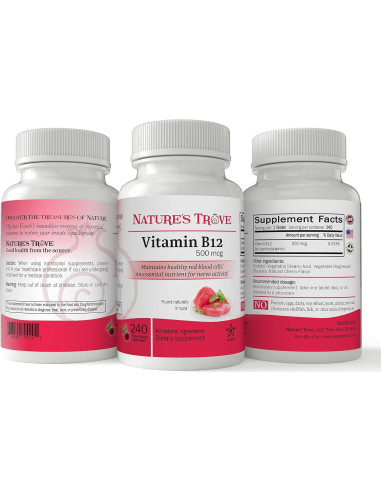 Vitamina B12 500 mcg Nature's Trove - 240 Tabletas Masticables Cereza
