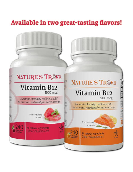 Vitamina B12 500 mcg Nature's Trove - 240 Tabletas Masticables Cereza