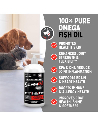Aceite de Salmón Salvaje de Alaska 32 oz - Suplemento Omega 3 para Perros y Gatos