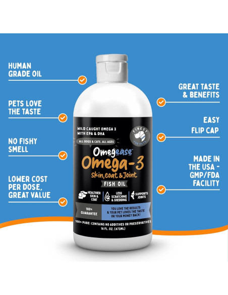 Aceite de Pescado Omega 3 Omegease 473 ml para Perros y Gatos