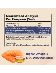 Aceite de Salmón HEAPETS para Perros y Gatos 236.6 ml Omega 3 2