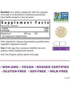 Glicinato de Magnesio Bluebonnet 400mg 120 Cápsulas Vegetales 2