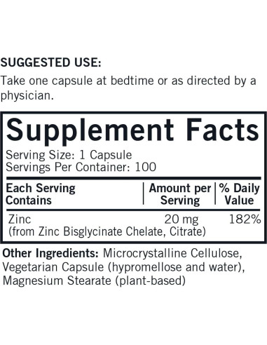 Kirkman Zinc 20mg 100 Cápsulas Hipoalergénicas Alta Absorción