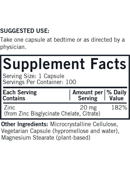 Kirkman Zinc 20mg 100 Cápsulas Hipoalergénicas Alta Absorción