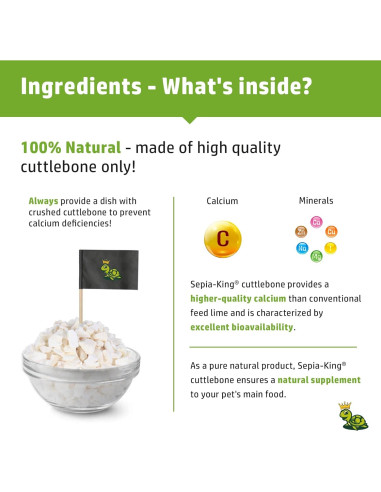 Hueso de Sepia 100% Natural Sepia King 99.22 g - Suplemento de Calcio para Aves, Tortugas y Reptiles