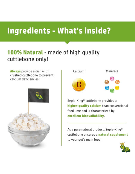 Hueso de Sepia 100% Natural Sepia King 99.22 g - Suplemento de Calcio para Aves, Tortugas y Reptiles