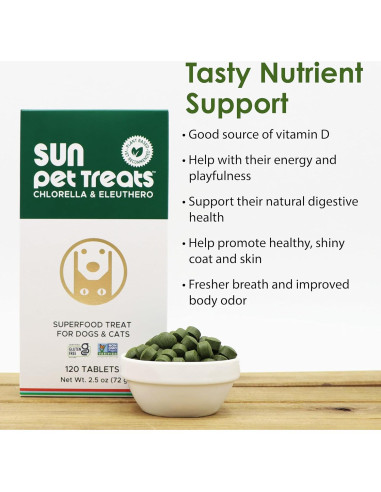 Sun Chlorella Suplemento Nutricional para Mascotas 120 Mordiscos