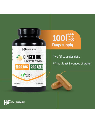 Extracto de Raíz de Jengibre HealthFare 4000mg 200 Cápsulas Veganas