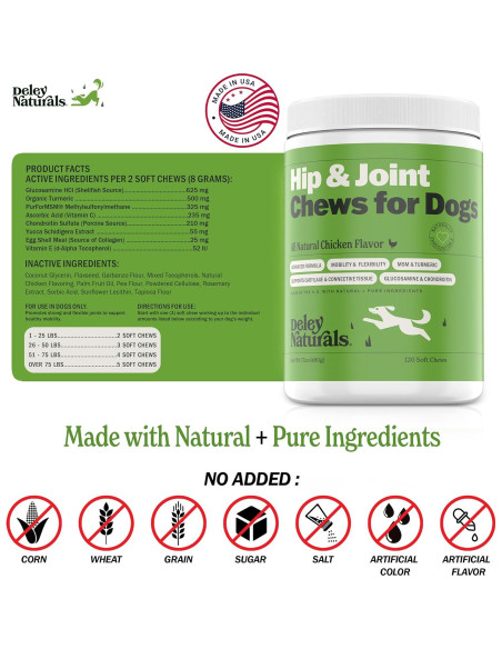Suplemento Articular para Perros Deley Naturals - 120 Masticables con Glucosamina y Condroitina