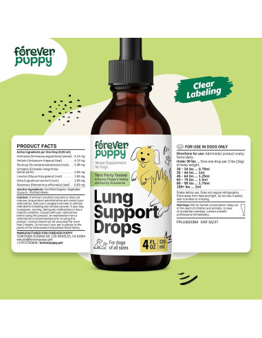 Gotas de Soporte Pulmonar para Perros Forever Puppy 118 ml