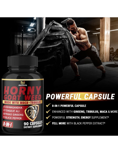 Cápsulas Veganas de Hierba de Cabra Horny BMVINVOL - 90 Unidades