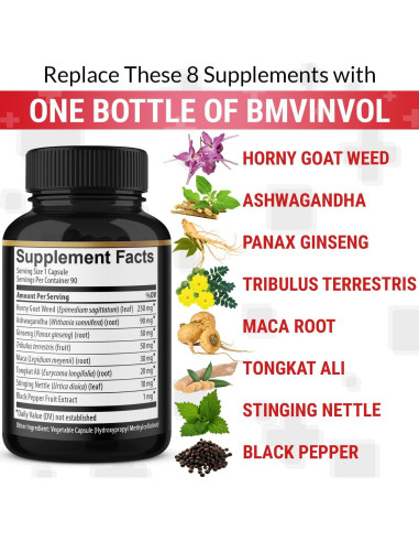 Cápsulas Veganas de Hierba de Cabra Horny BMVINVOL - 90 Unidades