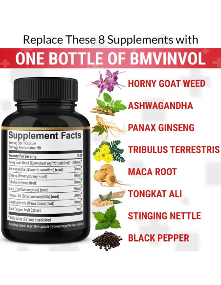 Cápsulas Veganas de Hierba de Cabra Horny BMVINVOL - 90 Unidades