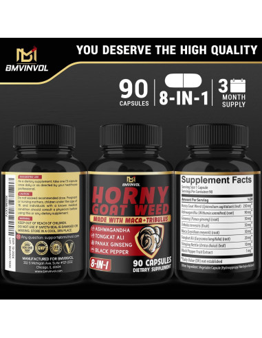 Cápsulas Veganas de Hierba de Cabra Horny BMVINVOL - 90 Unidades