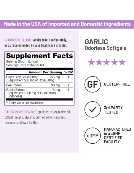 Cápsulas de Ajo Sin Olor NatureWise 1500 mg con Jalea Real