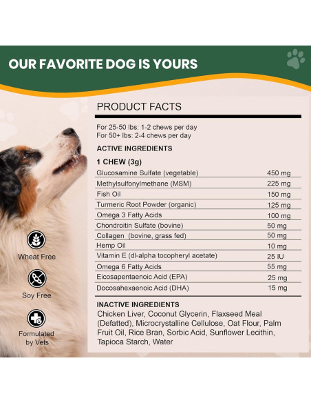 Suplemento Articular para Perros Veterinary Naturals - 60 Masticables de Pollo