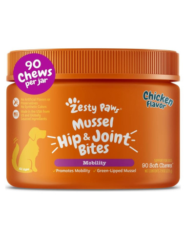 Zesty Paws Mussel Mobility Bites 90g - Suplemento Articular para Perros