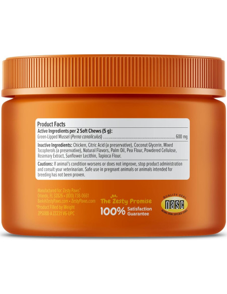 Zesty Paws Mussel Mobility Bites 90g - Suplemento Articular para Perros