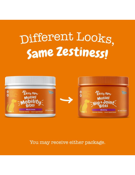Zesty Paws Mussel Mobility Bites 90g - Suplemento Articular para Perros