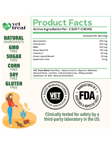 Suplemento de Glucosamina Vet Treat para Perros - 120 Masticables