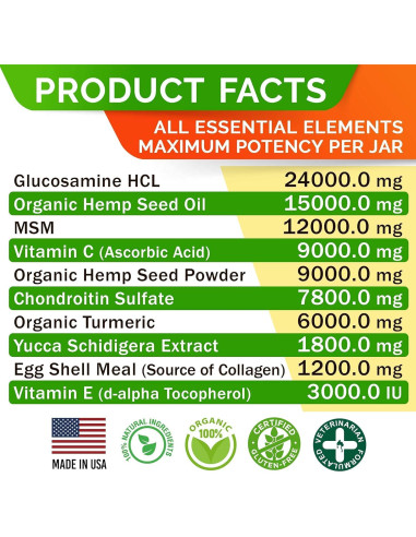 Chicles de Cánamo para Perros StrellaLab 120 Ct - Glucosamina