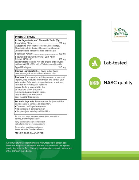 Suplemento Articular para Perros Terry Naturally - 60 Tabletas