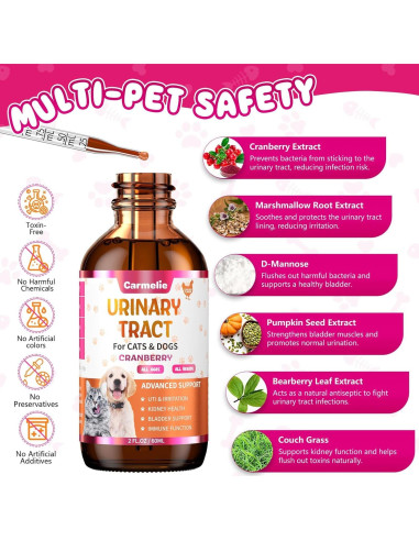 Gotas de Soporte Urinario para Gatos y Perros Carmelie 56.7g