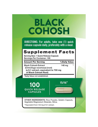 Cohosh Negro Verdad de la Naturaleza | 100 Cápsulas | Suplemento Herbal