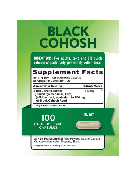 Cohosh Negro Verdad de la Naturaleza | 100 Cápsulas | Suplemento Herbal