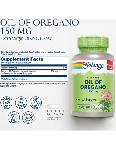 Aceite de Orégano Solaray 150 mg - 120 Cápsulas Blandas Veganas
