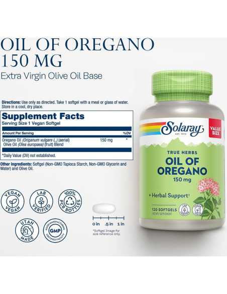 Aceite de Orégano Solaray 150 mg - 120 Cápsulas Blandas Veganas
