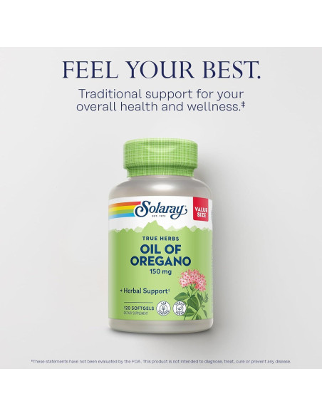 Aceite de Orégano Solaray 150 mg - 120 Cápsulas Blandas Veganas
