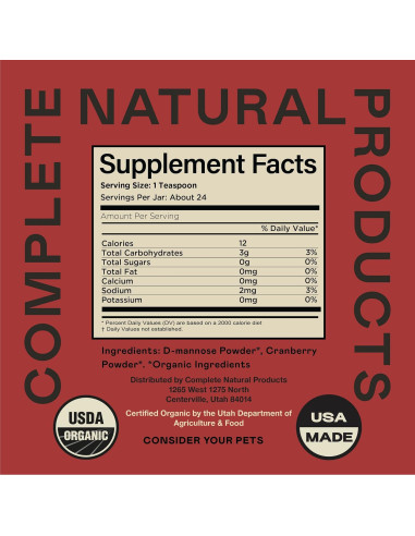 Polvo Orgánico D-Mannose y Arándano para Mascotas 113g - Complete Natural Products