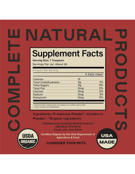 Polvo Orgánico D-Mannose y Arándano para Mascotas 113g - Complete Natural Products