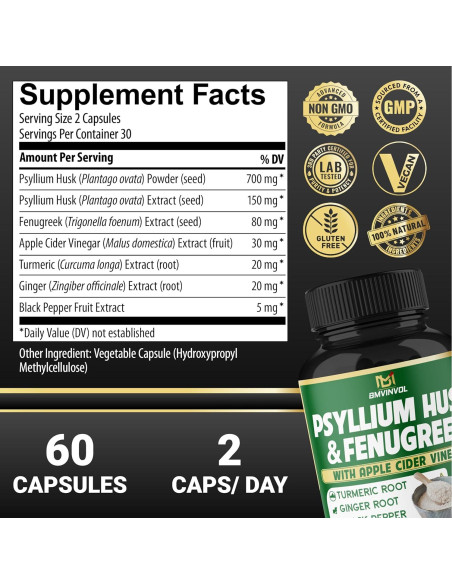 Suplemento Digestivo 6en1 BMVINVOL - 60 Cápsulas de Fibra