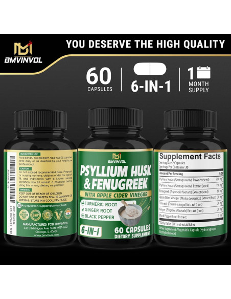 Suplemento Digestivo 6en1 BMVINVOL - 60 Cápsulas de Fibra