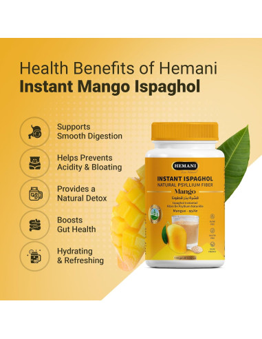 Suplemento de fibra Hemani Ispaghol 100g sabor mango