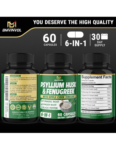 Suplemento Digestivo 6en1 BMVINVOL - 60 Cápsulas de Fibra