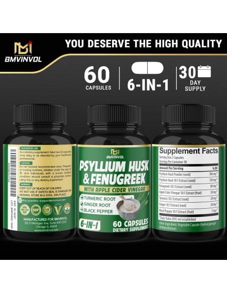 Suplemento Digestivo 6en1 BMVINVOL - 60 Cápsulas de Fibra