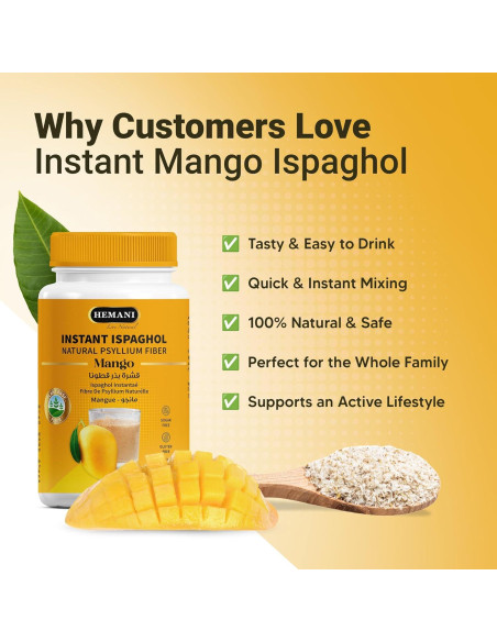 Suplemento de fibra Hemani Ispaghol 100g sabor mango