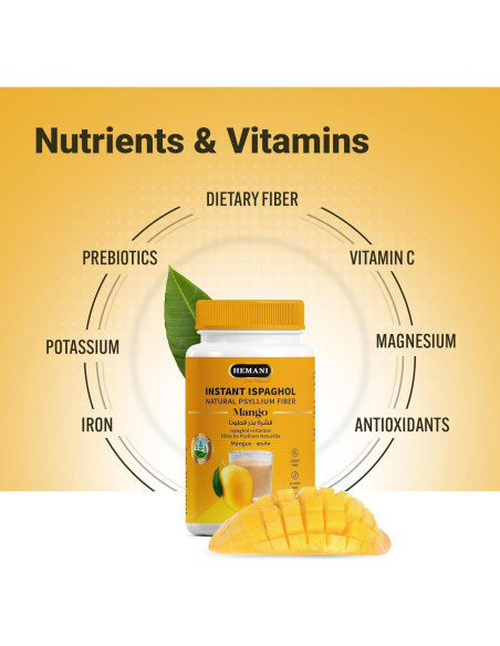 Suplemento de fibra Hemani Ispaghol 100g sabor mango