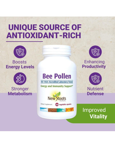 Cápsulas de Polen de Abeja New Roots Herbal 1000 mg 100 Unidades