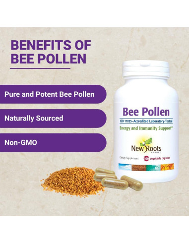 Cápsulas de Polen de Abeja New Roots Herbal 1000 mg 100 Unidades