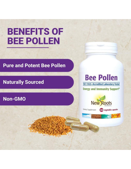 Cápsulas de Polen de Abeja New Roots Herbal 1000 mg 100 Unidades