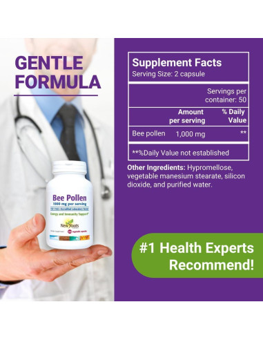 Cápsulas de Polen de Abeja New Roots Herbal 1000 mg 100 Unidades
