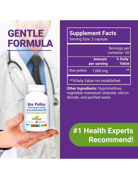 Cápsulas de Polen de Abeja New Roots Herbal 1000 mg 100 Unidades