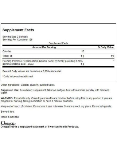 Aceite de Onagra Swanson 500 mg 250 Gelatinas Blandas